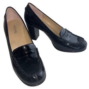 Michael Michael Kors Deep Burgundy Wine Patent Leather Block Heel Loafer Pumps 8